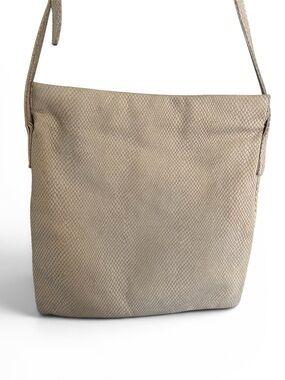 Vintage Loewe Python Embossed Suede Crossbody Bag in Beige